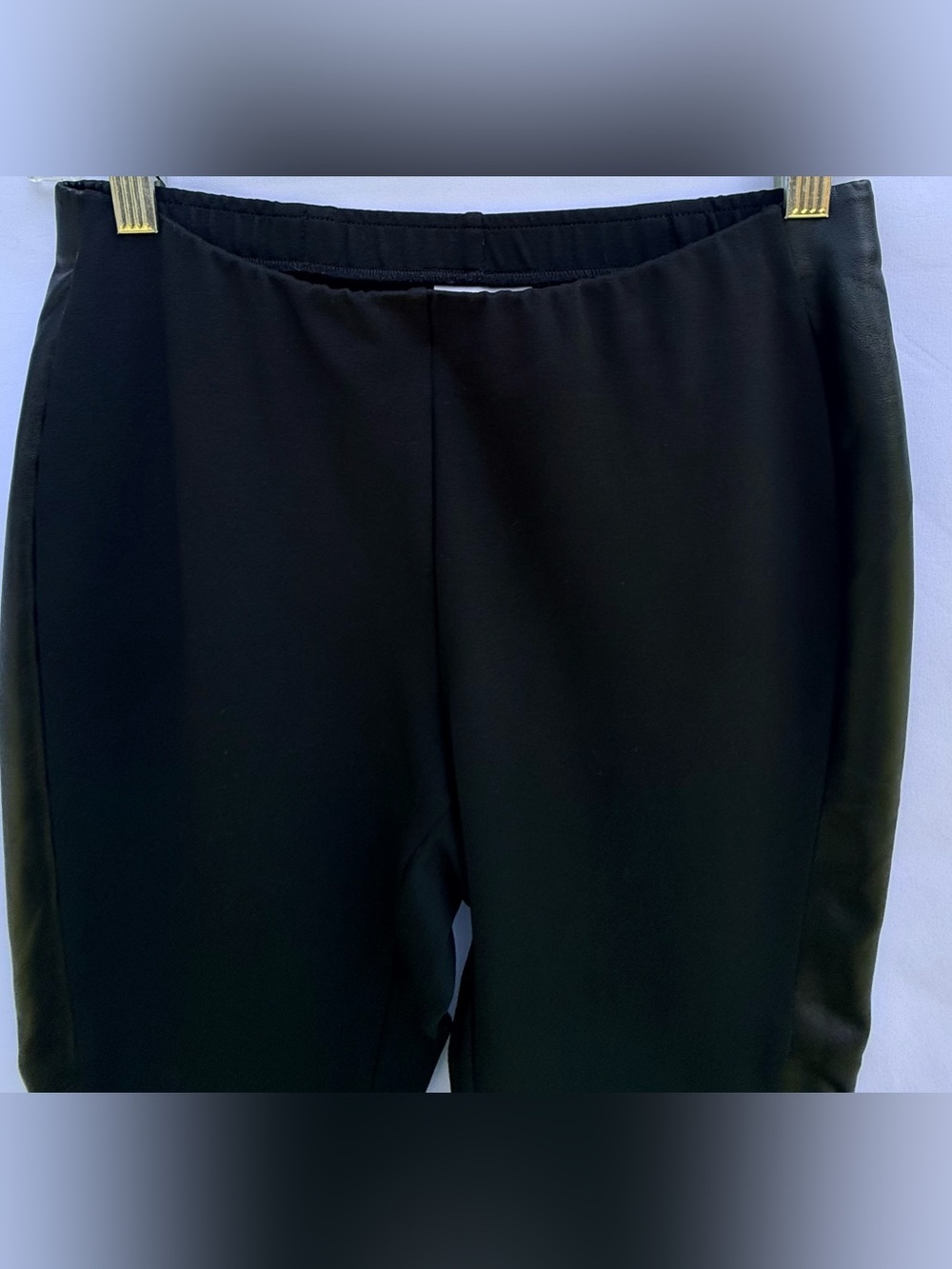 J.Jill Petite Black Ponte Knit Pull-On Ankle Pants Faux Leather Side Stripe SP - Picture 4 of 6